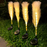 Set of 2 Solar Hairy Reed Outdoor Garden Lights Waterproof LED Landscape Path Lamps for Yard