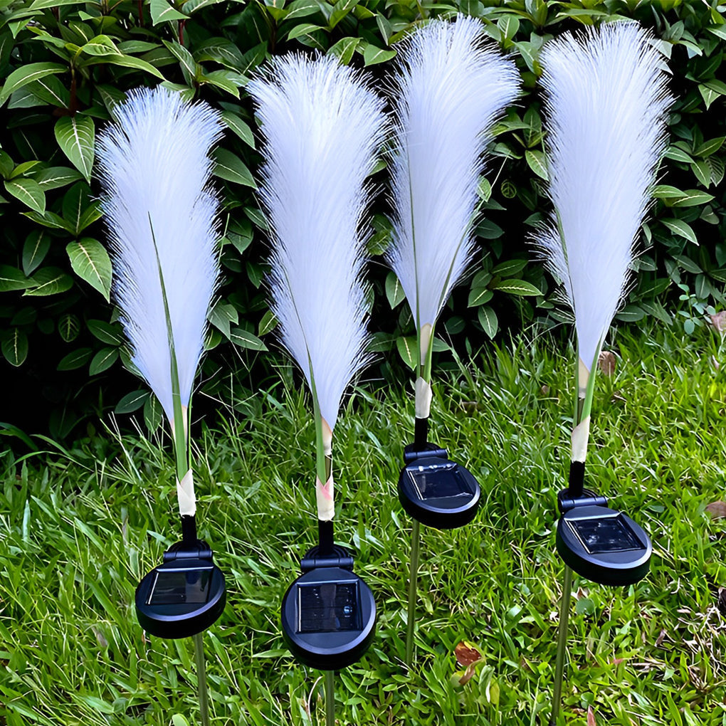 Set of 2 Solar Hairy Reed Outdoor Garden Lights Waterproof LED Landscape Path Lamps for Yard