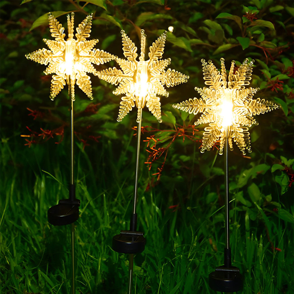 Set of 2 Solar Powered LED Snowflake Outdoor Stake Lights for Winter Landscape Decor