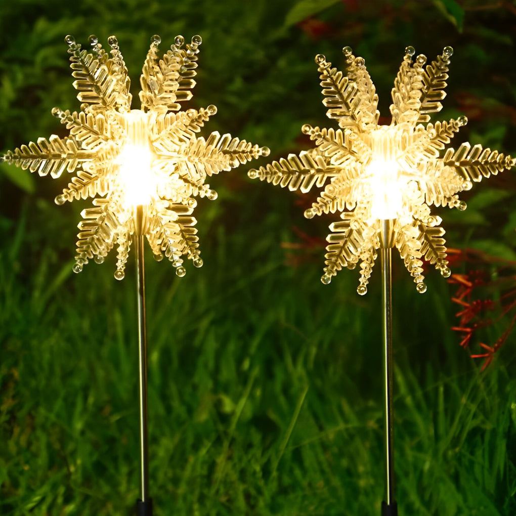Set of 2 Solar Powered LED Snowflake Outdoor Stake Lights for Winter Landscape Decor