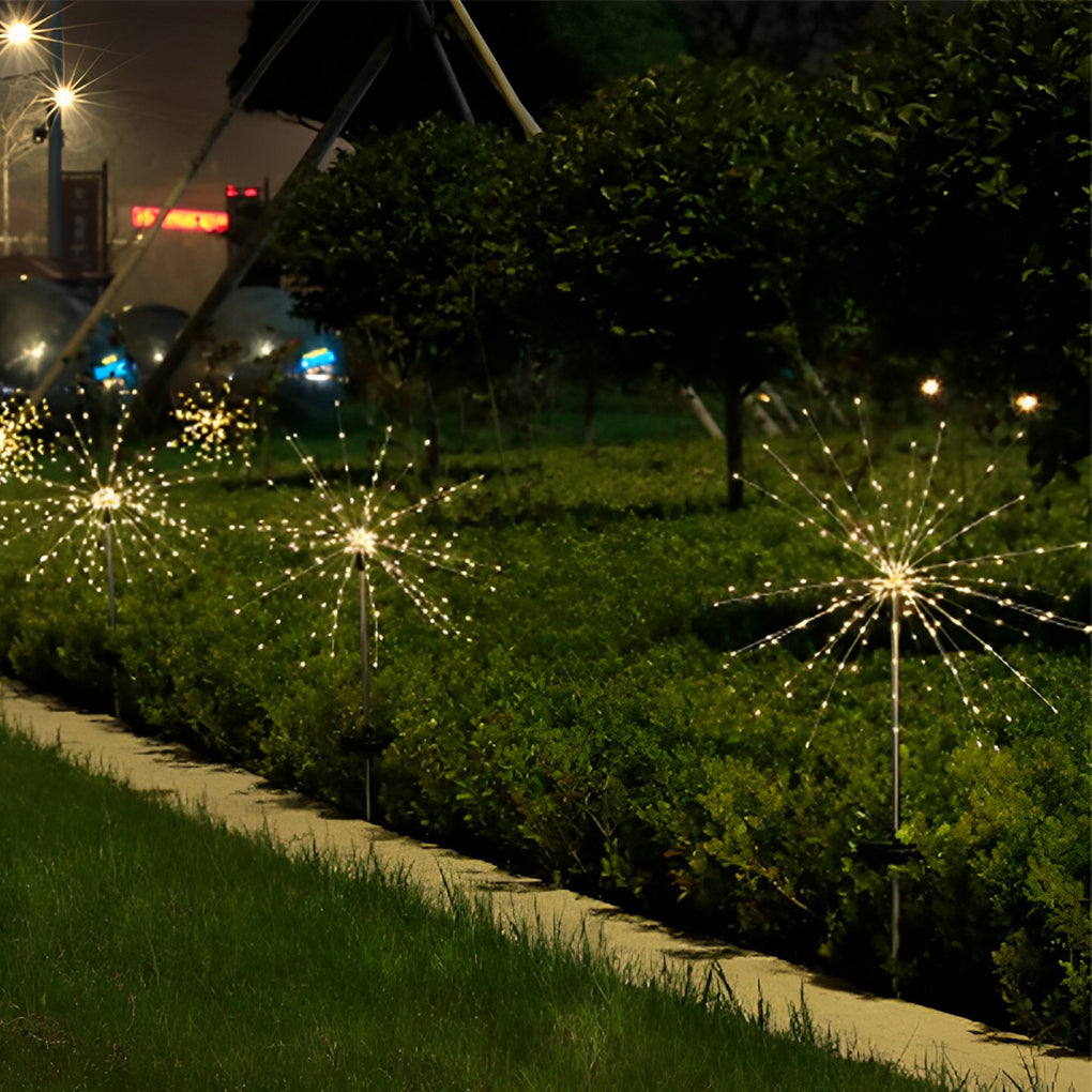 Set of 2 Solar Starburst Garden Lights 200 LED Waterproof Outdoor Firework Pathway Lights with 8 Modes