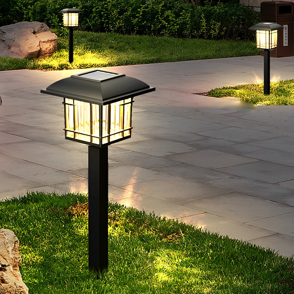 Set of 2 Vintage Square Solar Pathway Lights Waterproof Black Outdoor LED Landscape Garden Lamps