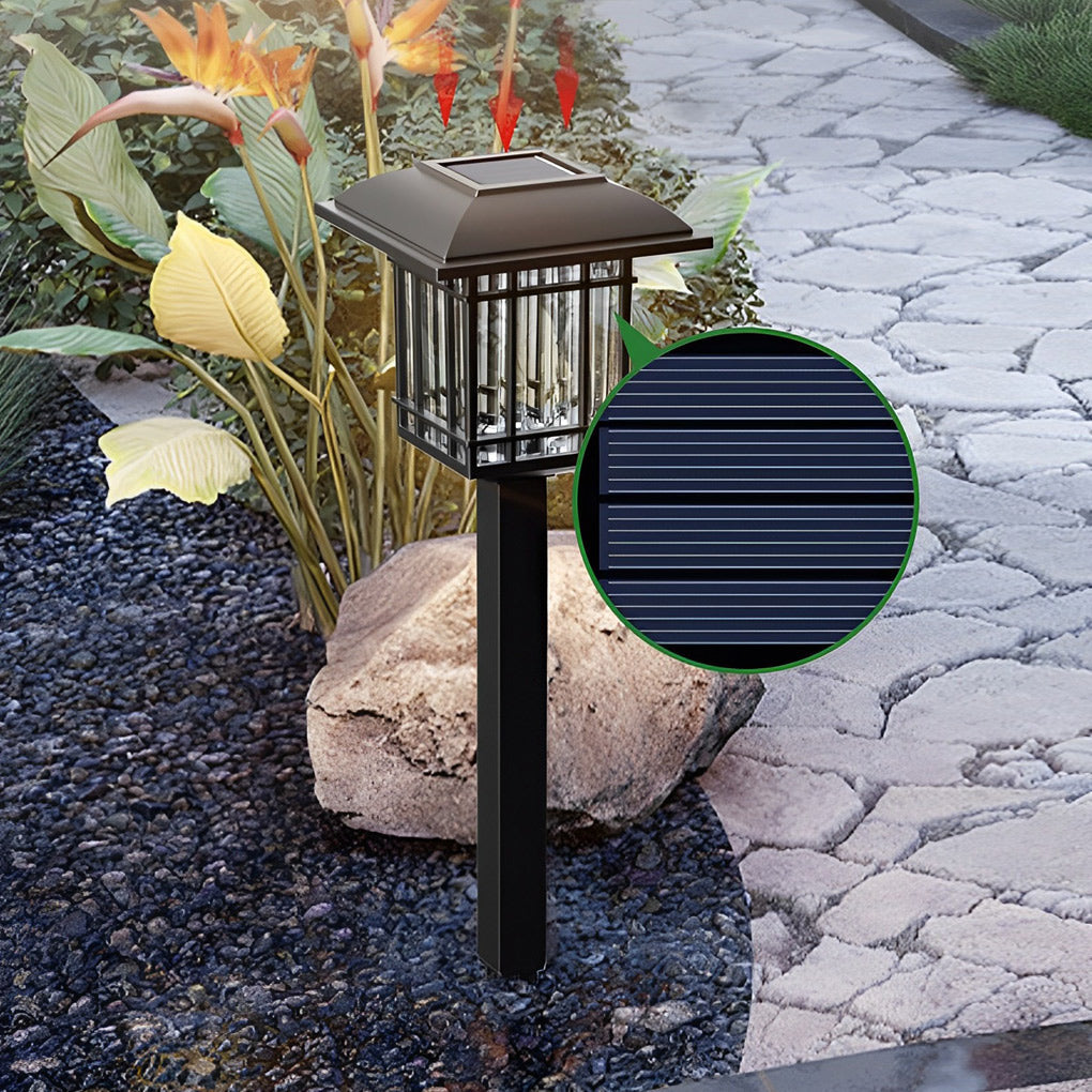 Set of 2 Vintage Square Solar Pathway Lights Waterproof Black Outdoor LED Landscape Garden Lamps