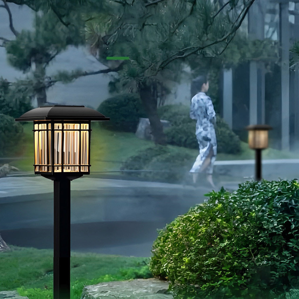 Set of 2 Vintage Square Solar Pathway Lights Waterproof Black Outdoor LED Landscape Garden Lamps