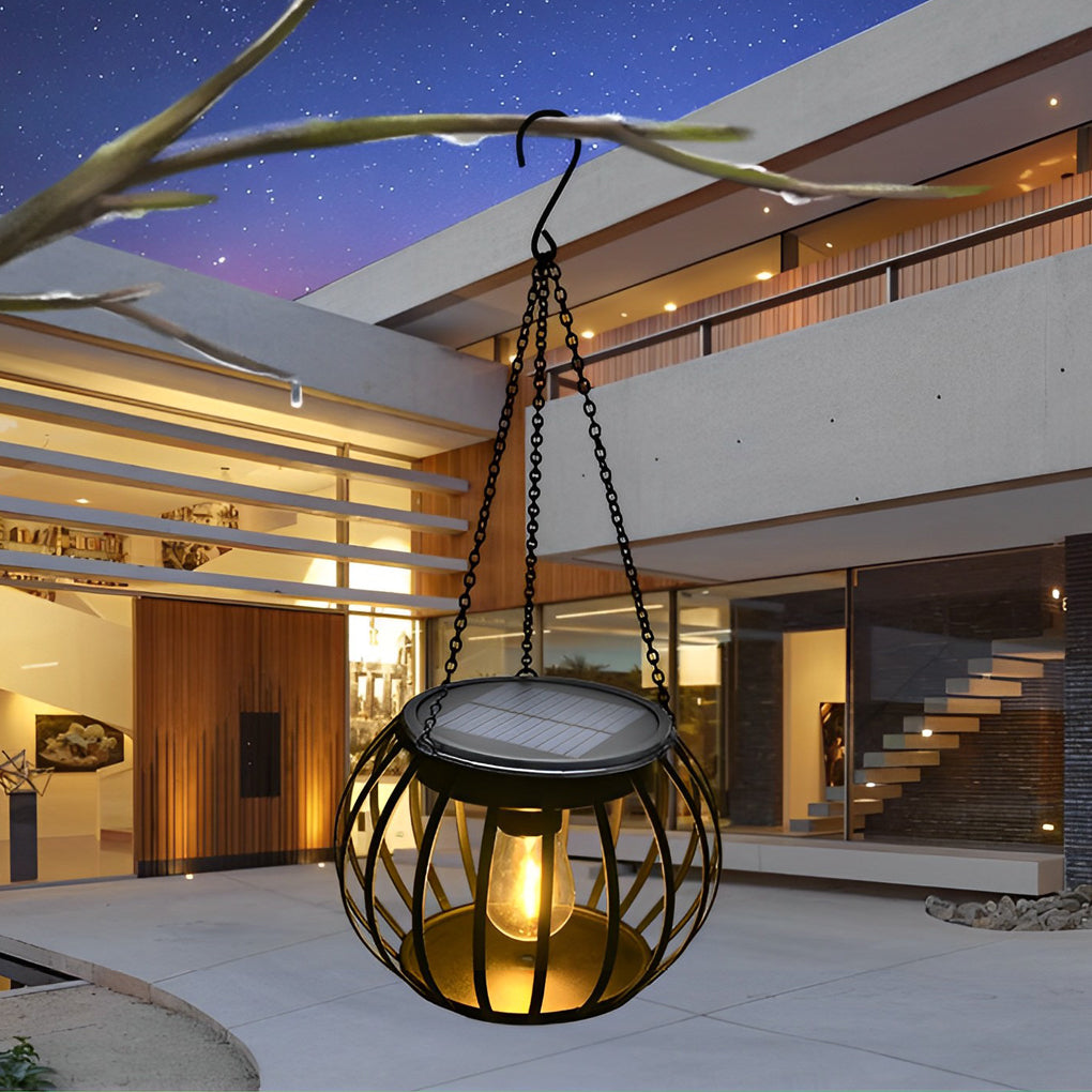 Set of 2 Waterproof Solar Outdoor Lanterns Decorative Black Metal Pumpkin LED Lights