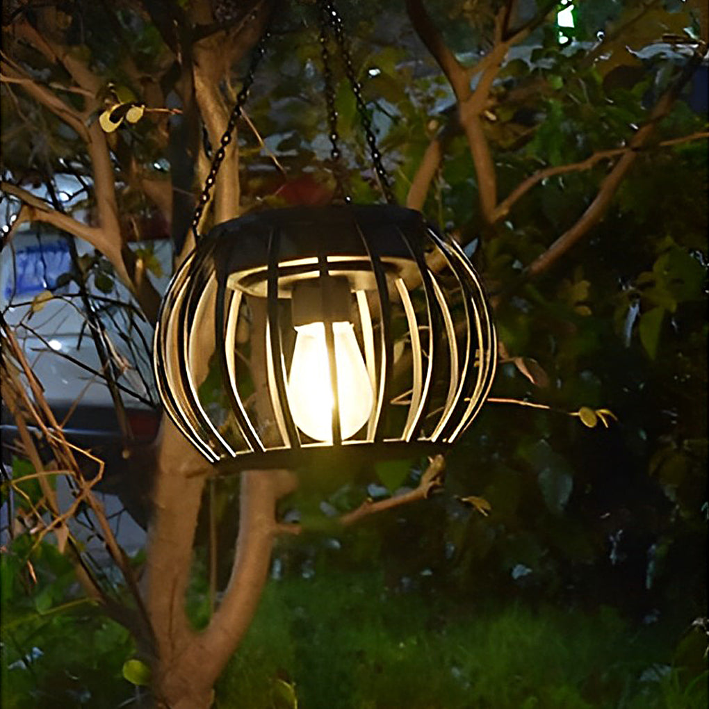 Set of 2 Waterproof Solar Outdoor Lanterns Decorative Black Metal Pumpkin LED Lights