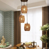 Set of 3 Natural Burlywood Wicker Pendant Lights for Indoor and Outdoor Living Spaces