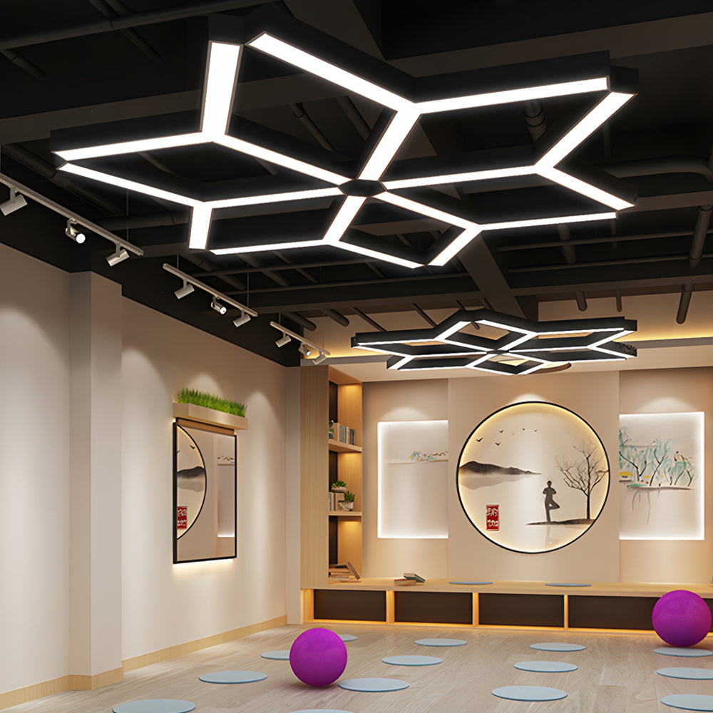 Set of 4 Modern Y Shaped LED Office Pendant Lights Seamless Linear Hanging Fixtures for Workspace