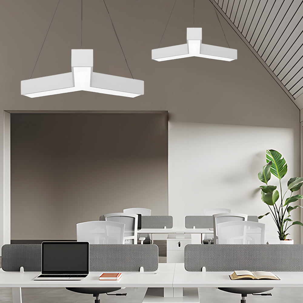 Set of 4 Modern Y Shaped LED Office Pendant Lights Seamless Linear Hanging Fixtures for Workspace