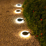 Set of 4 Round Foldable Solar Deck Lights Modern Outdoor Disk Lamps for Garden Pathway and Yard Lighting