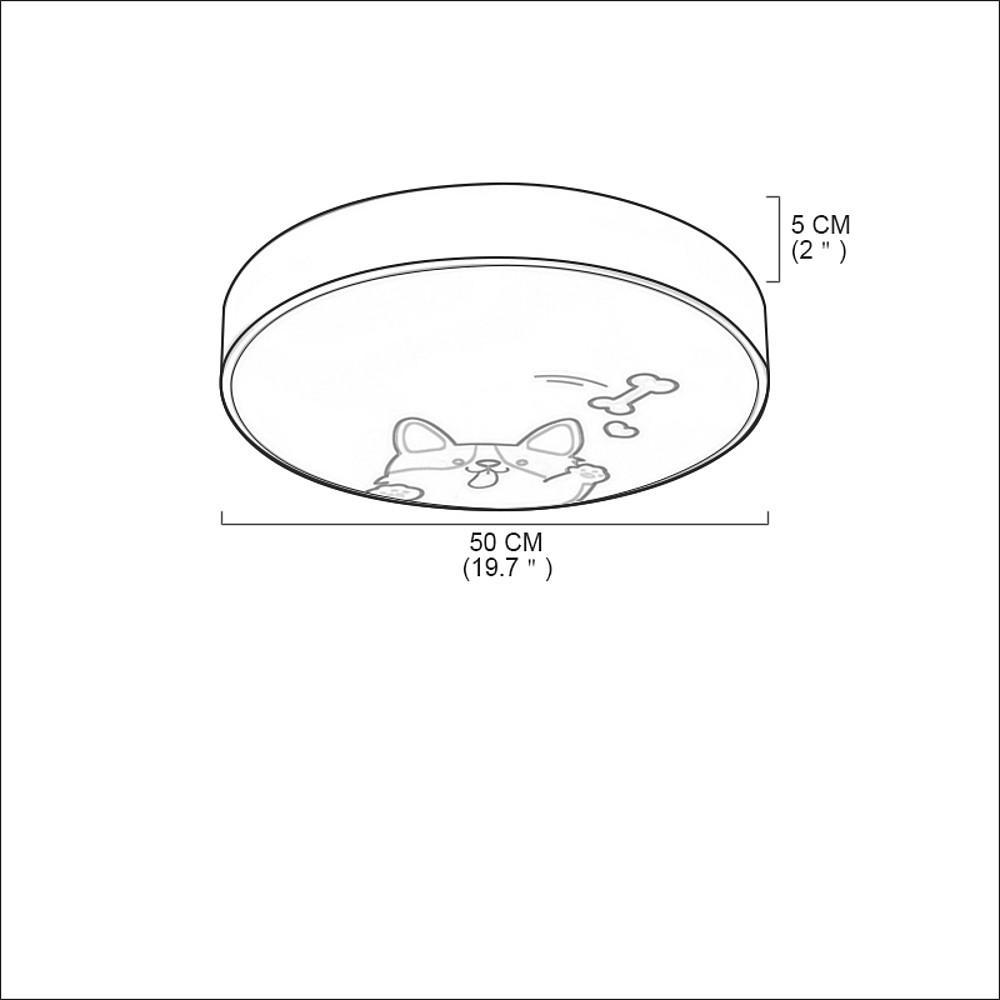 Cute Dog Pattern LED Flush Mount Ceiling Light Circular Metal Drum Fixture for Kids Bedroom