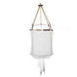 Sheer Belgian Linen Barrel Pendant Light with Antiqued Iron and Rustic Hemp Rope Suspension
