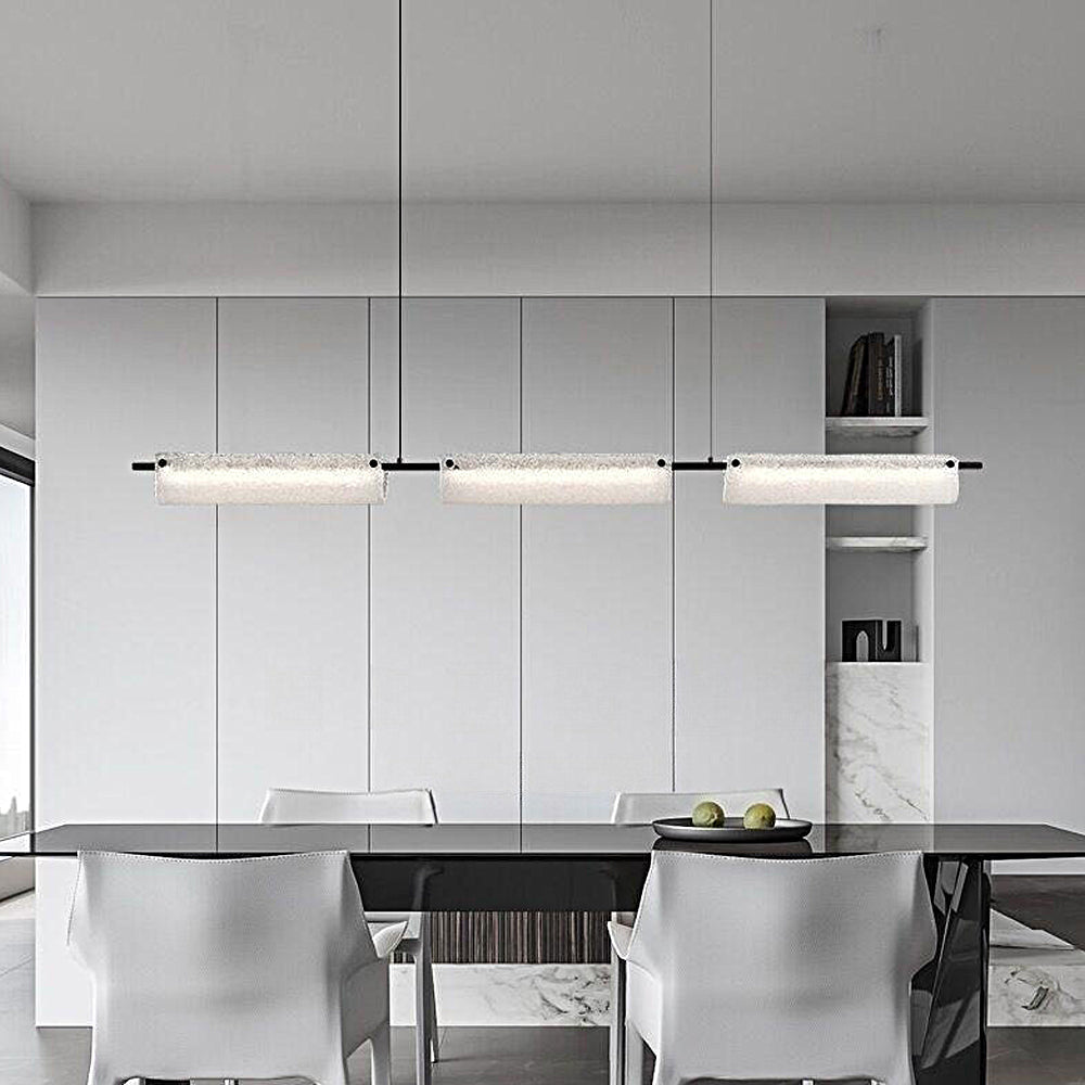 Sleek Black Copper Linear Island Light Modern LED Pendant Chandelier with Frosted Glass