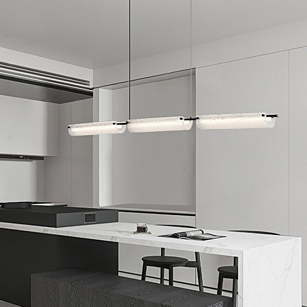 Sleek Black Copper Linear Island Light Modern LED Pendant Chandelier with Frosted Glass
