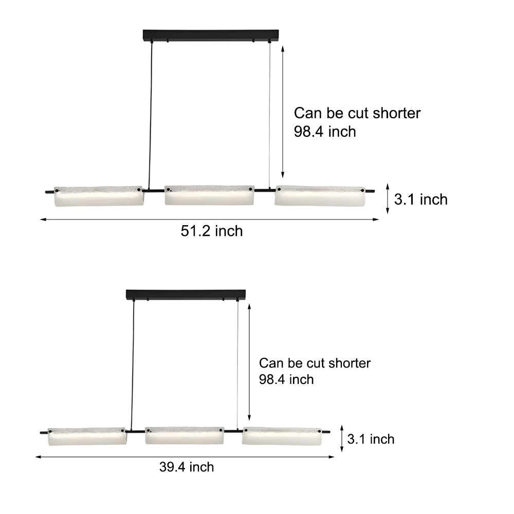 Sleek Black Copper Linear Island Light Modern LED Pendant Chandelier with Frosted Glass