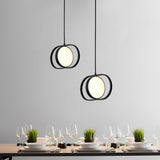 Sleek Black Round Hanging LED Ceiling Lamp with Three Step Dimming Adjustable Height Design