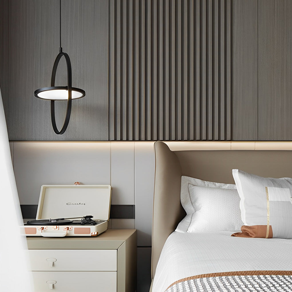 Sleek Black Round Hanging LED Ceiling Lamp with Three Step Dimming Adjustable Height Design