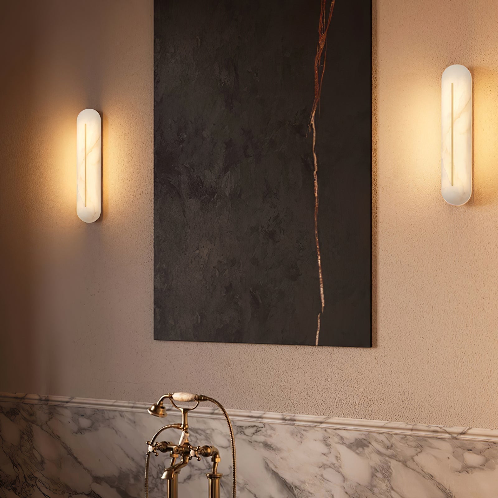 Slender Natural Alabaster LED Wall Sconce Modern Brass Indoor Lighting Fixture