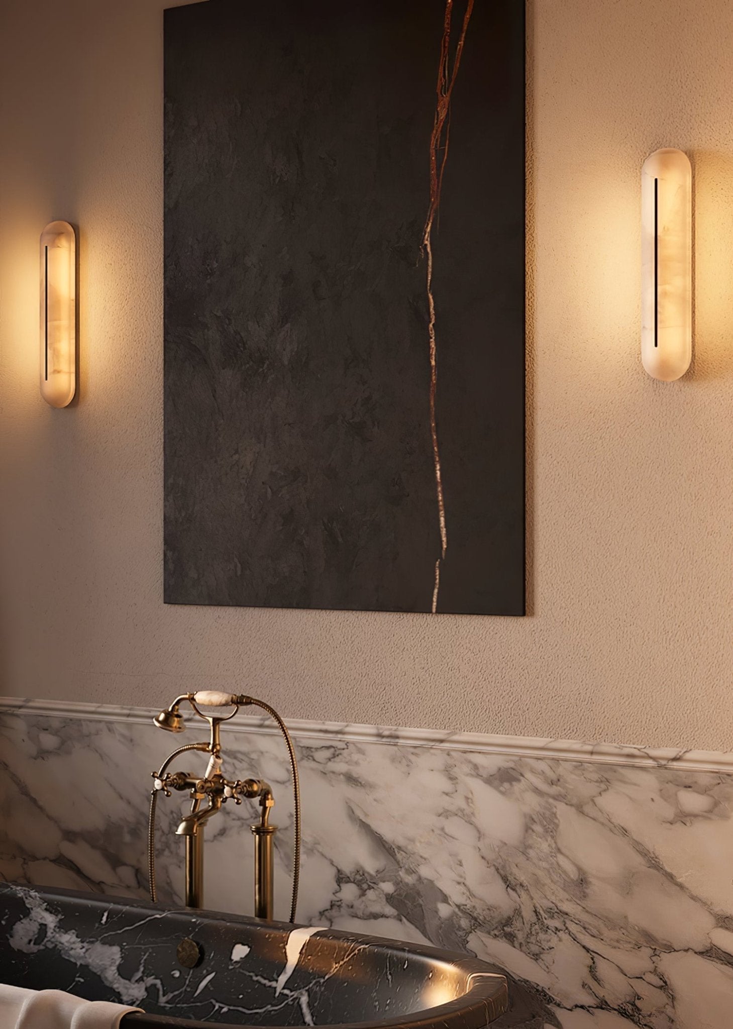 Slender Natural Alabaster LED Wall Sconce Modern Brass Indoor Lighting Fixture