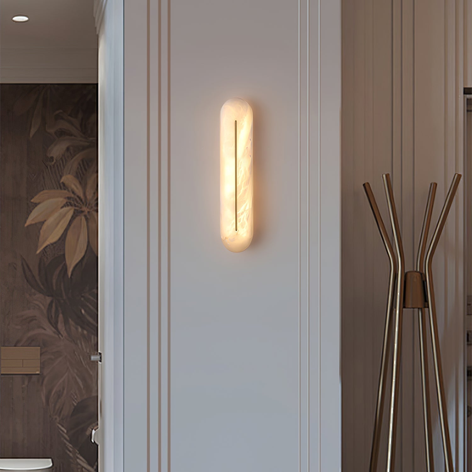 Slender Natural Alabaster LED Wall Sconce Modern Brass Indoor Lighting Fixture