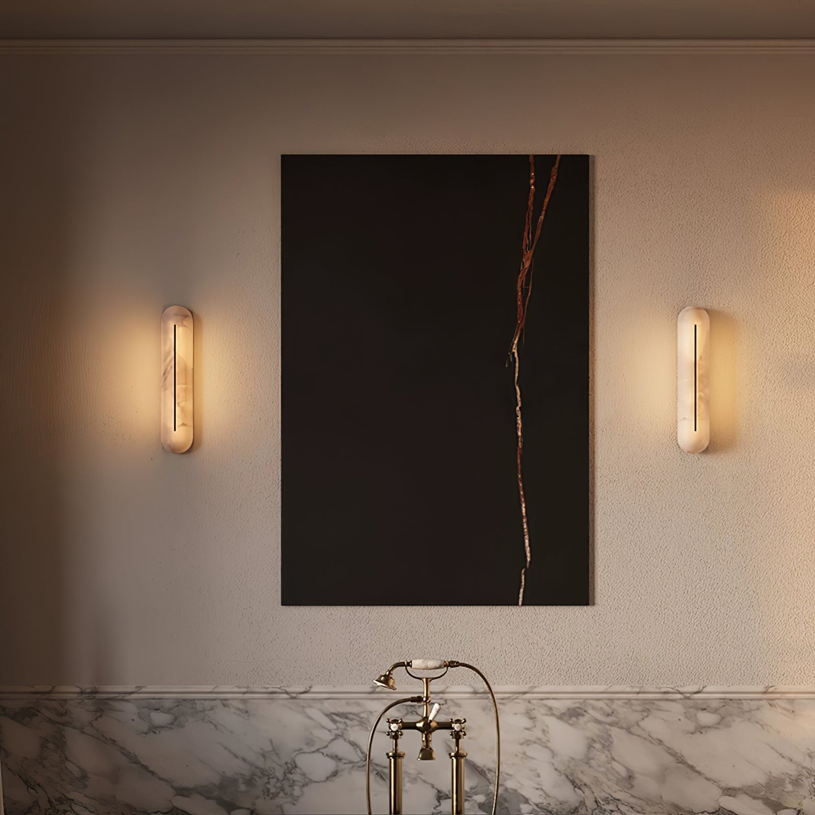 Slender Natural Alabaster LED Wall Sconce Modern Brass Indoor Lighting Fixture