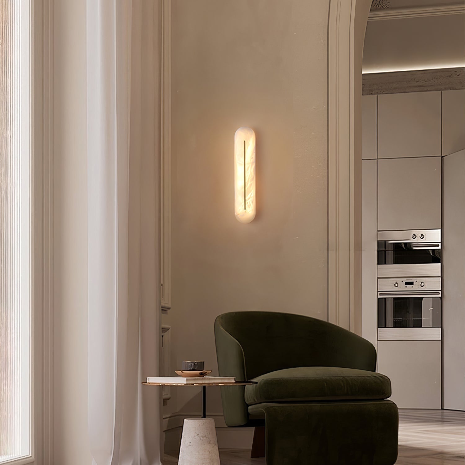 Slender Natural Alabaster LED Wall Sconce Modern Brass Indoor Lighting Fixture