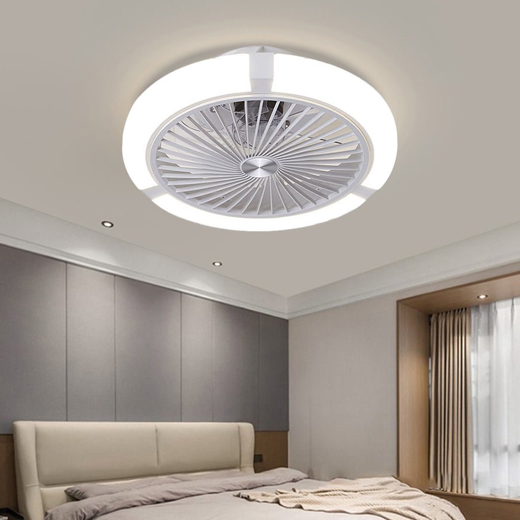 Modern Round Bladeless Ceiling Fan with Dimmable LED Light and Silent Inverter Motor