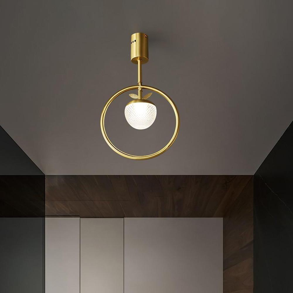 Nordic Gold Copper Ring LED Flush Mount Ceiling Light Fixture Modern Brass Circle Chandelier