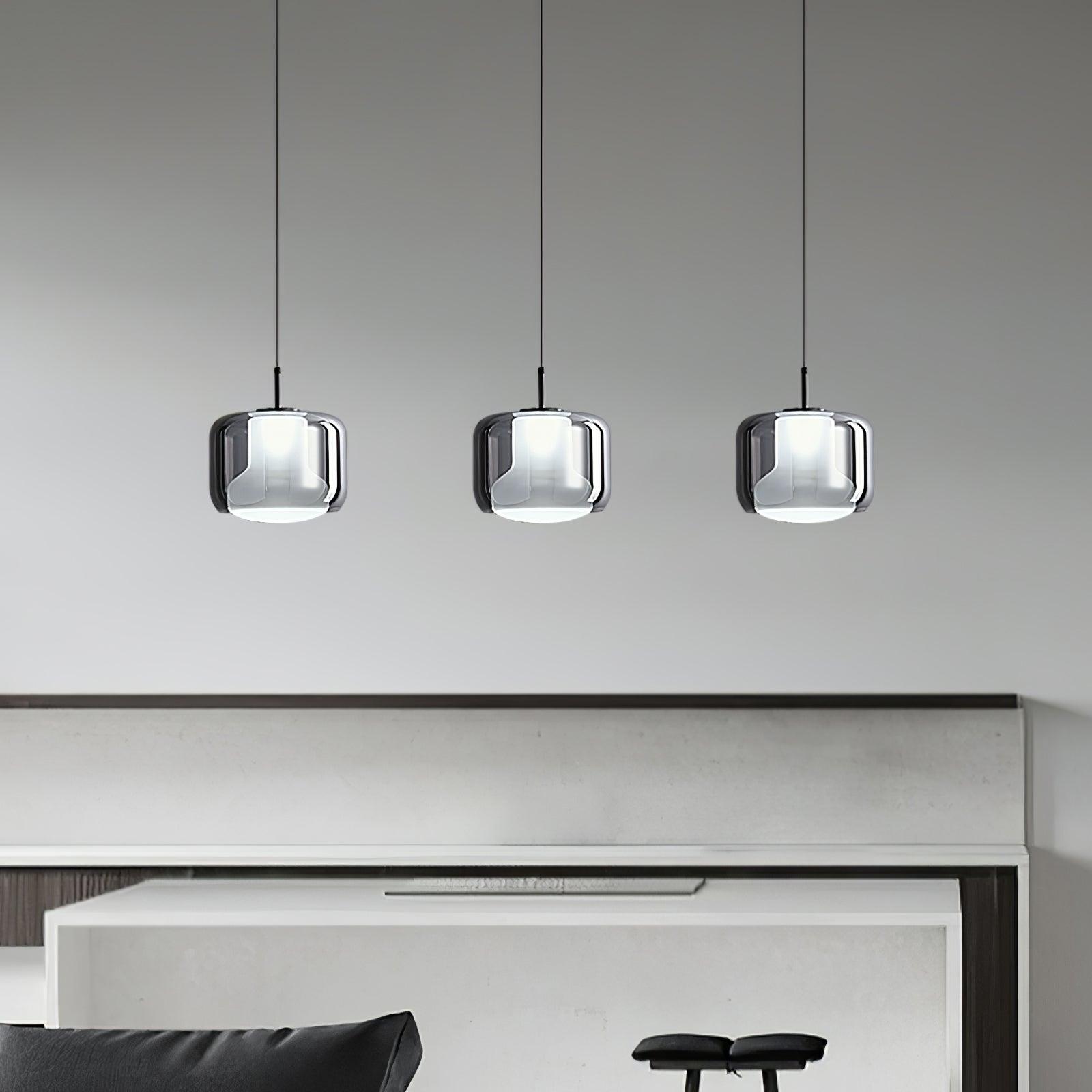 Smoke Gray Mouth Blown Glass Pendant Light Modern LED Minimalist Hanging Lamp for Indoor Spaces