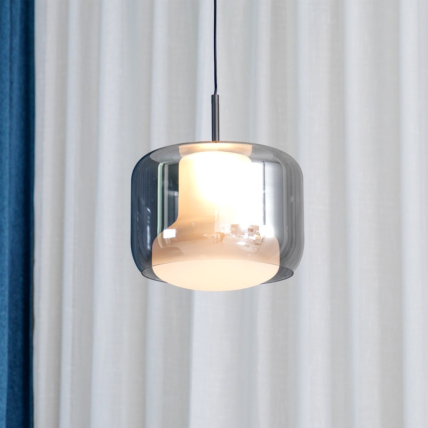 Smoke Gray Mouth Blown Glass Pendant Light Modern LED Minimalist Hanging Lamp for Indoor Spaces