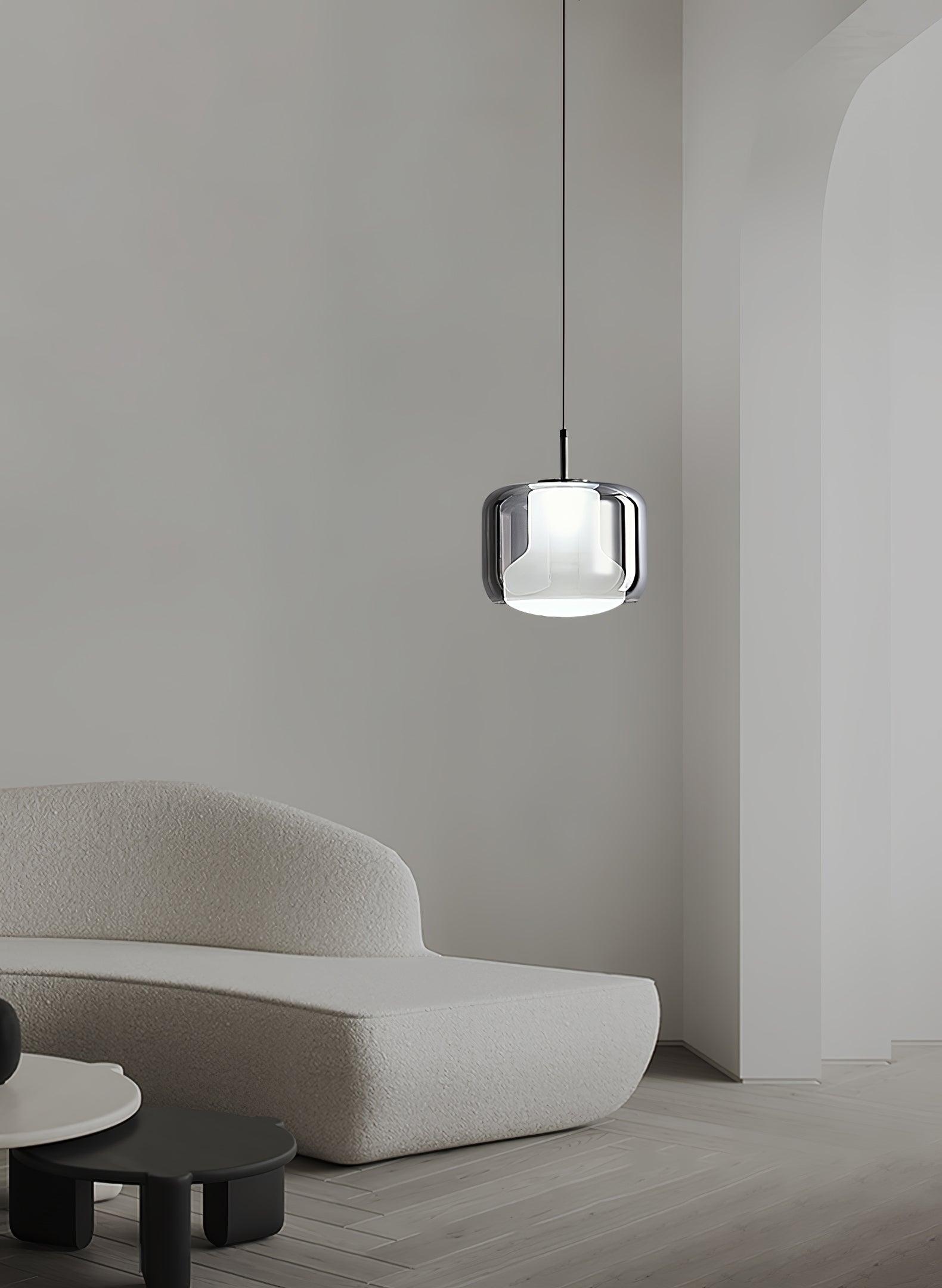 Smoke Gray Mouth Blown Glass Pendant Light Modern LED Minimalist Hanging Lamp for Indoor Spaces