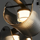 Smoke Gray Striped Glass LED Pendant Light Nordic Style Dimmable Hanging Lamp for Bedroom and Dining Room