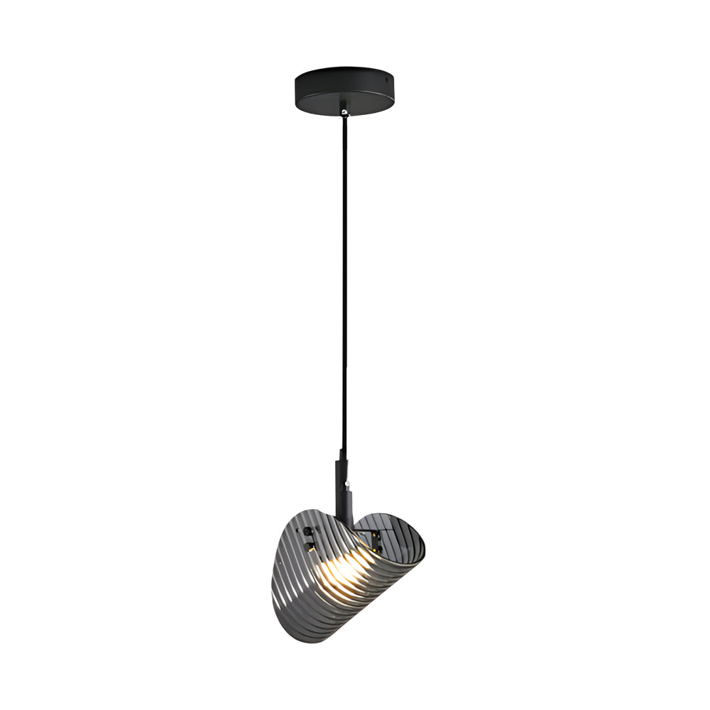 Smoke Gray Striped Glass LED Pendant Light Nordic Style Dimmable Hanging Lamp for Bedroom and Dining Room
