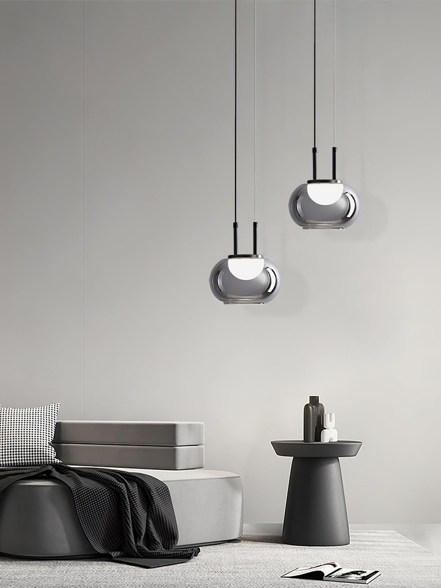 Smoky Grey Glass Globe Pendant Light Modern LED Hanging Ceiling Lamp