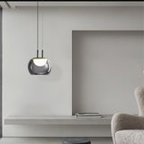 Smoky Grey Glass Globe Pendant Light Modern LED Hanging Ceiling Lamp