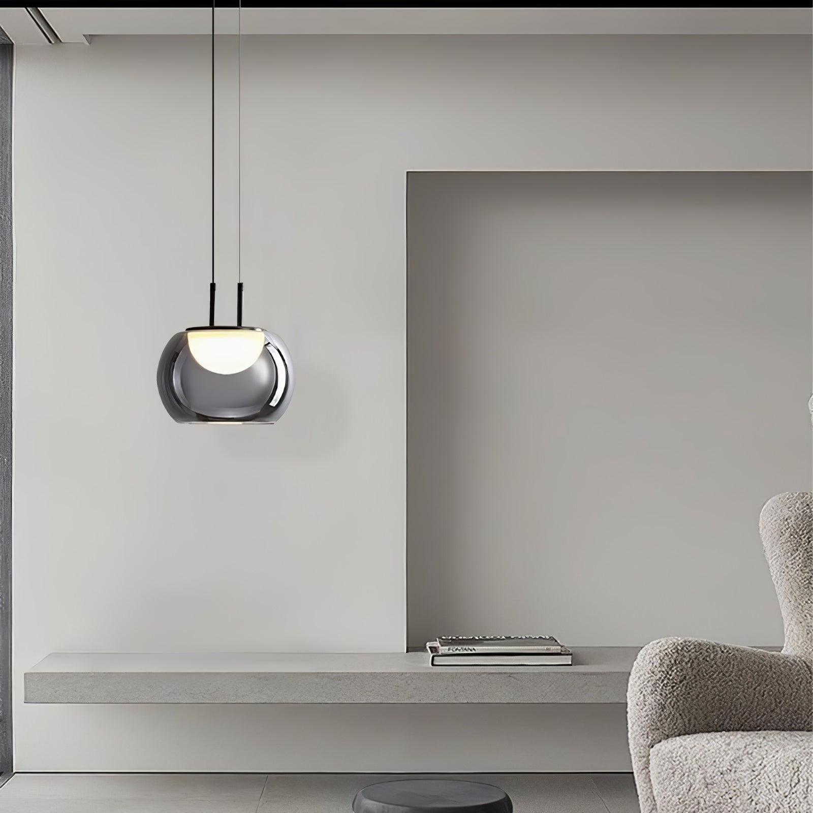 Smoky Grey Glass Globe Pendant Light Modern LED Hanging Ceiling Lamp