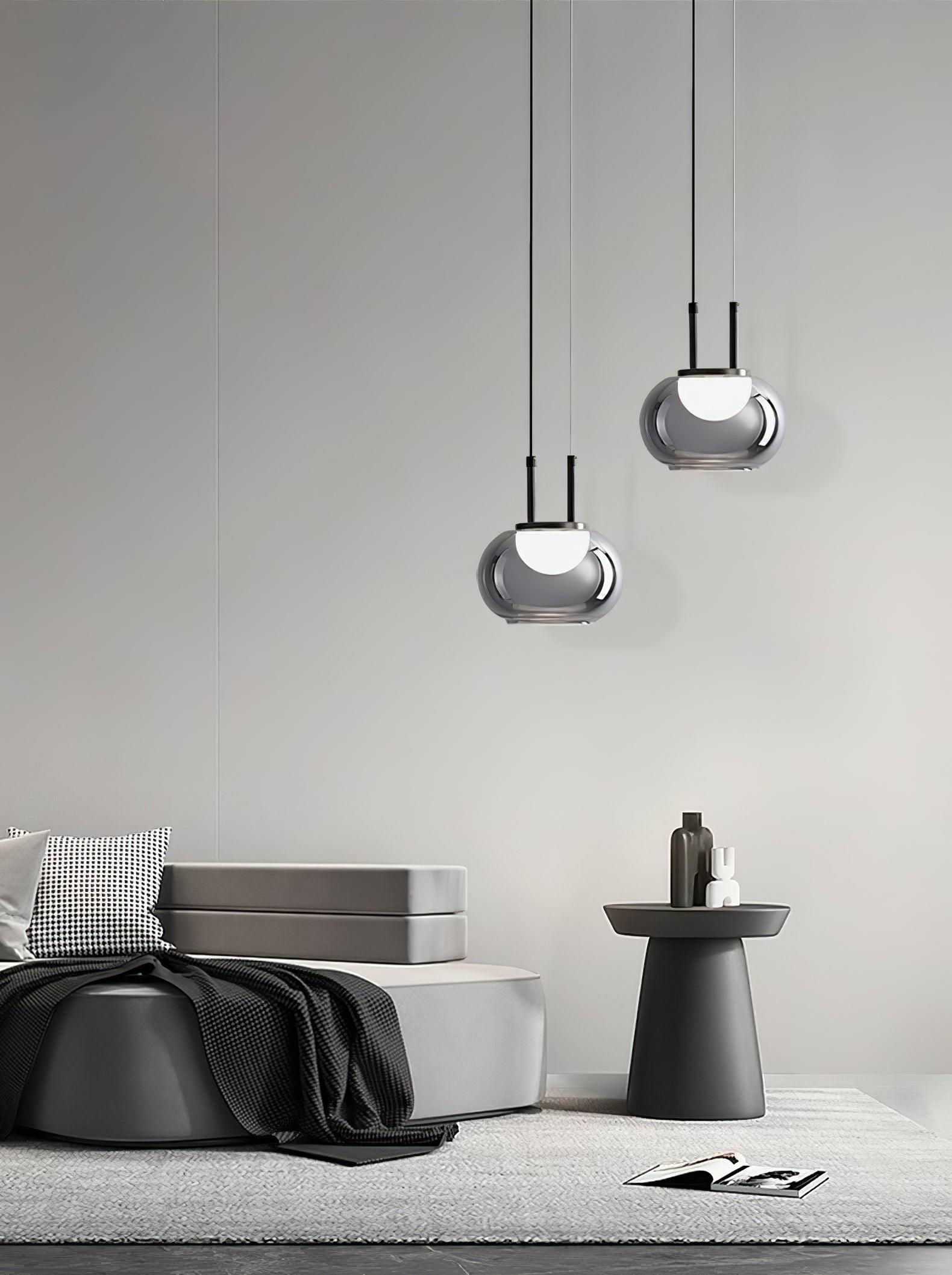 Smoky Grey Glass Globe Pendant Light Modern LED Hanging Ceiling Lamp