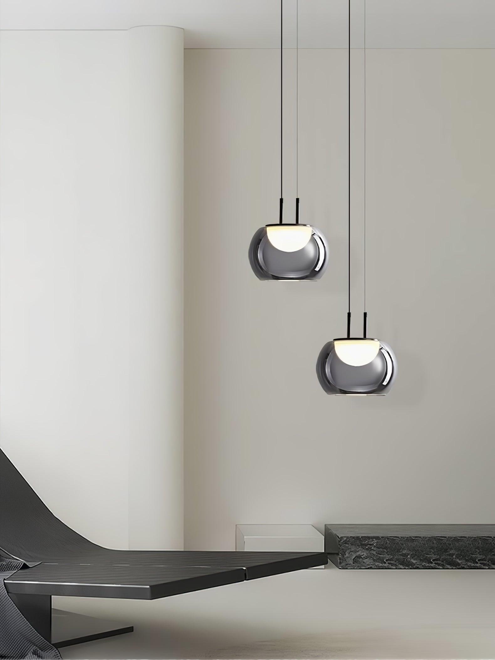 Smoky Grey Glass Globe Pendant Light Modern LED Hanging Ceiling Lamp