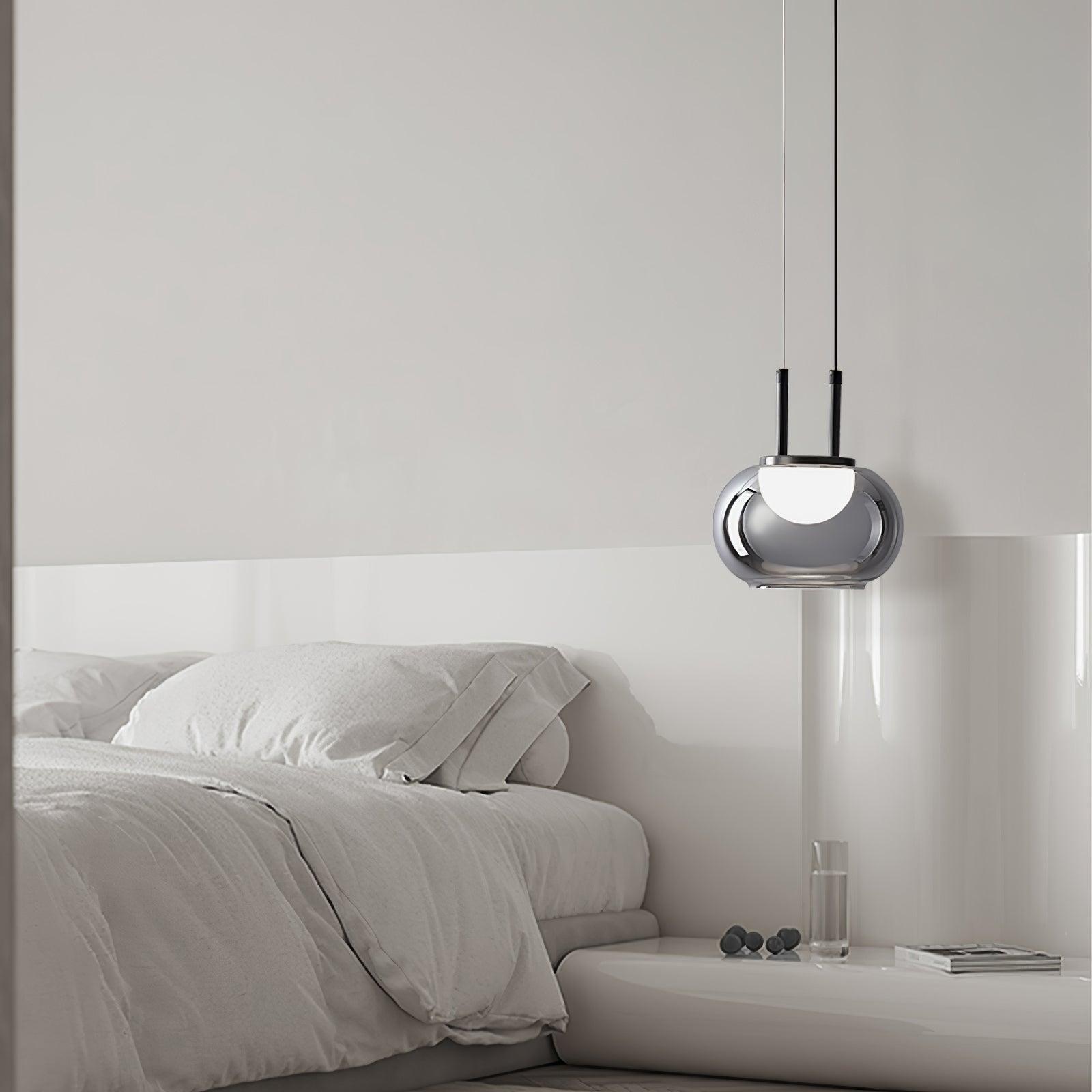 Smoky Grey Glass Globe Pendant Light Modern LED Hanging Ceiling Lamp
