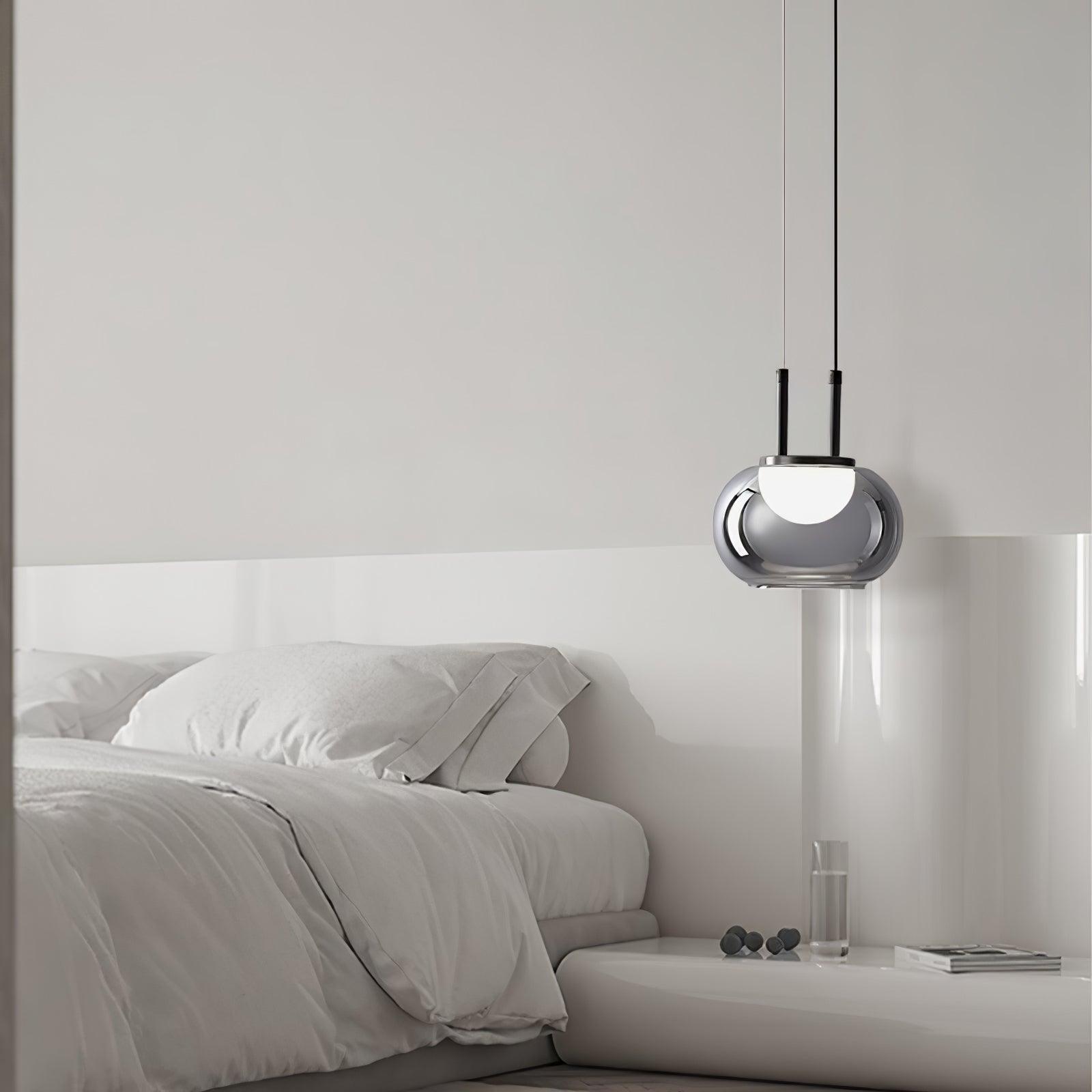 Smoky Grey Glass Globe Pendant Light Modern LED Hanging Ceiling Lamp
