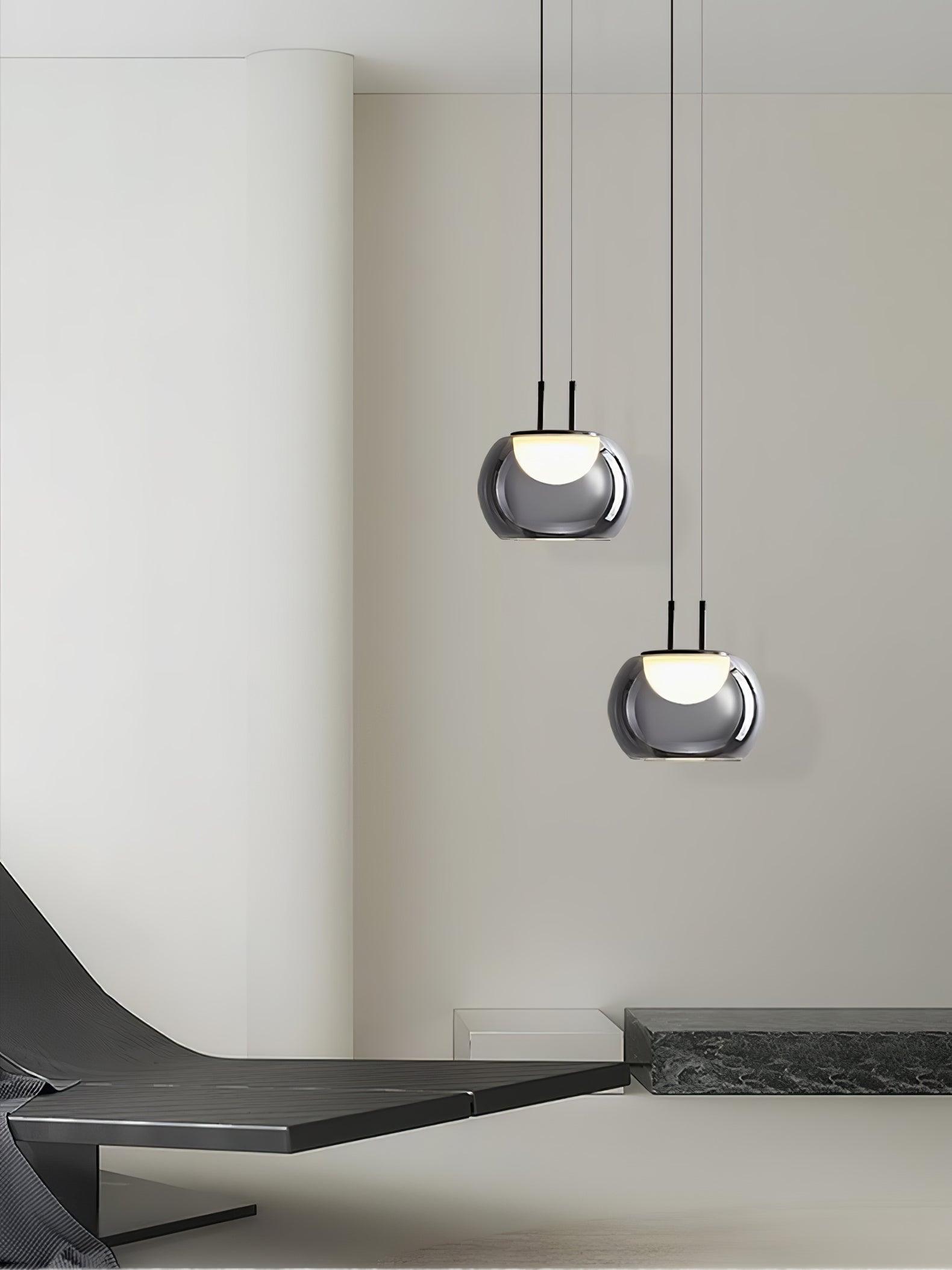 Smoky Grey Glass Globe Pendant Light Modern LED Hanging Ceiling Lamp
