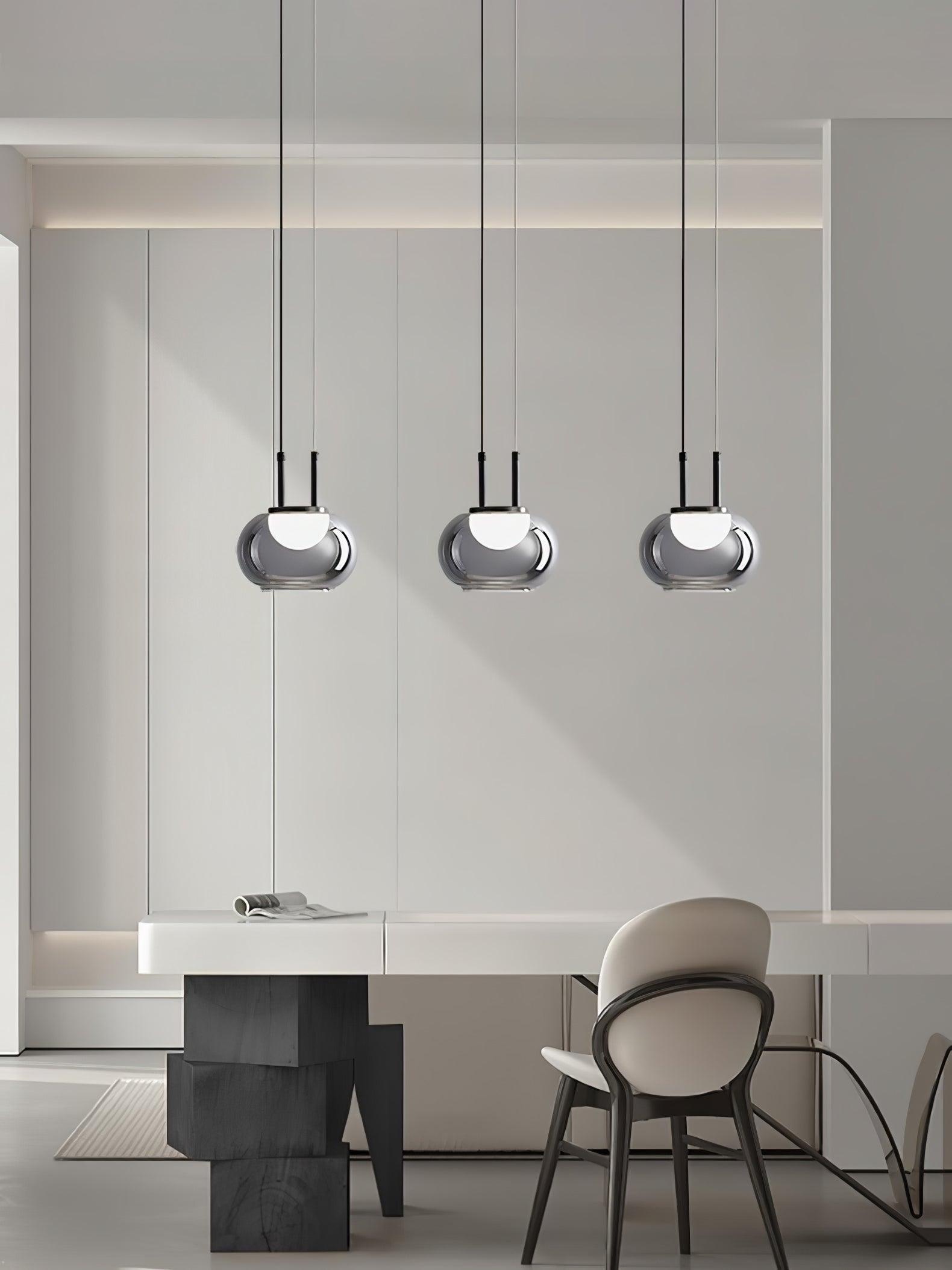 Smoky Grey Glass Globe Pendant Light Modern LED Hanging Ceiling Lamp