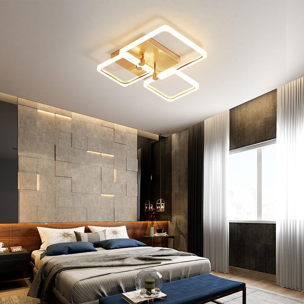 Modern Geometric Square LED Ceiling Light Dimmable Flush Mount Fixture for Bedroom and Living Room