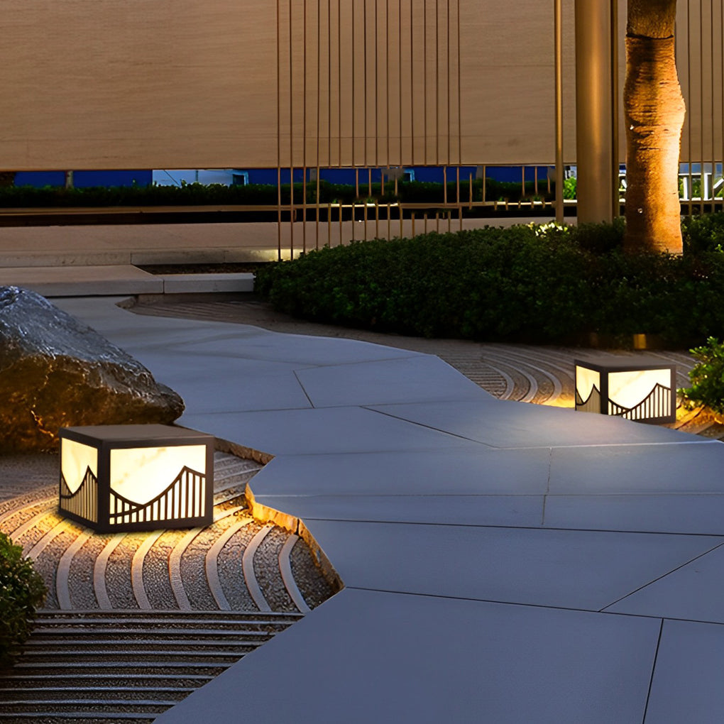 Solar Outdoor Post Lights Waterproof LED Mountain Scenery Landscape Deck and Lawn Pillar Lamps