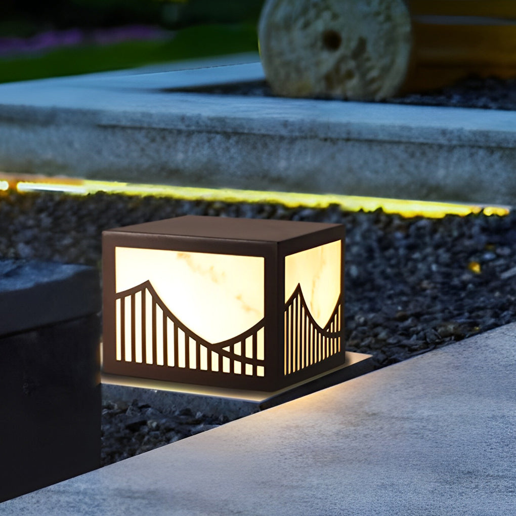 Solar Outdoor Post Lights Waterproof LED Mountain Scenery Landscape Deck and Lawn Pillar Lamps