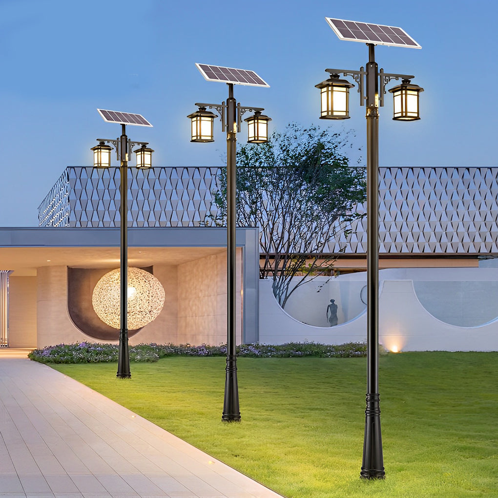 Solar Outdoor Street Lights Waterproof LED Garden Pole Lamp with 3 Color Dimming and Remote 102 Inch