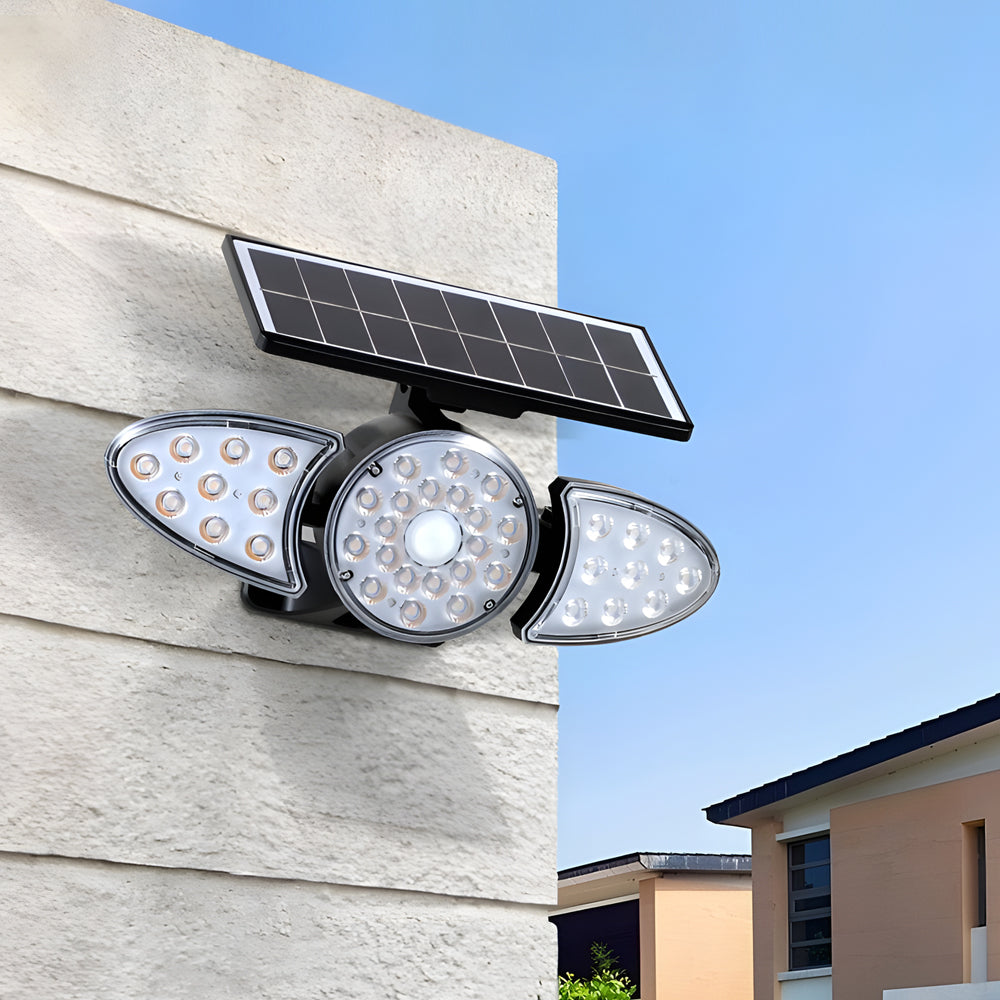 Solar Powered 3 Head Motion Sensor Outdoor Security Wall Light with Adjustable LED Heads