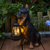 Solar Powered Animal Garden Statues Resin Dog Outdoor Decor with Detachable LED Lantern