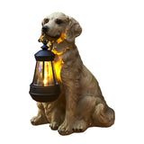 Solar Powered Animal Garden Statues Resin Dog Outdoor Decor with Detachable LED Lantern