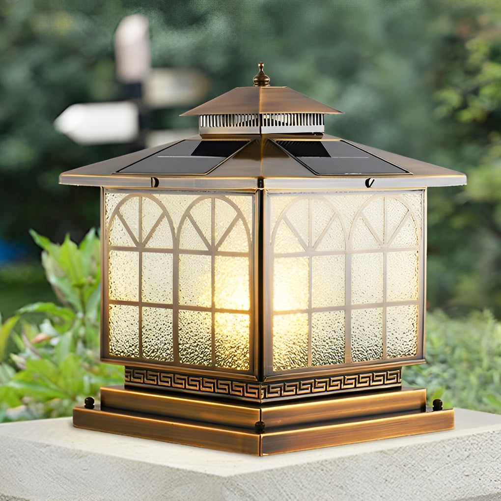 Solar Powered Bronze Post Lights Waterproof LED Outdoor Pillar Cap Lighting with 3 Step Dimming
